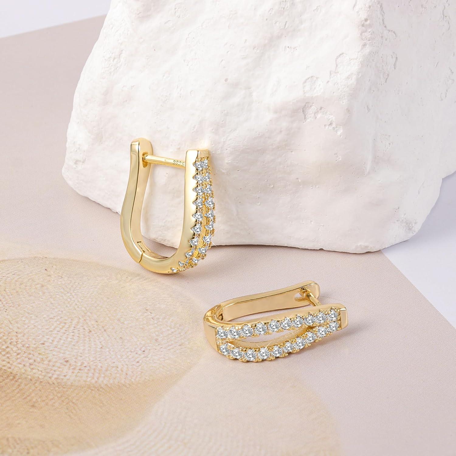 Lancharmed Small Open Hoop Earrings for Women Hypoallergenic Sterling Silver Hoops Open Hoop Earrings(B-14K Gold)