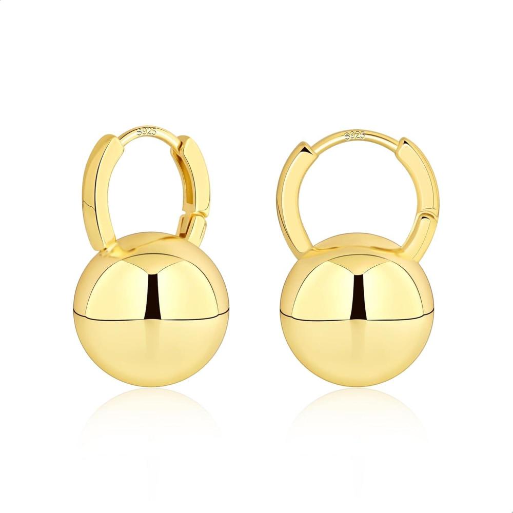 Lancharmed Drop Ball Earrings for Women 925 Sterling Silver Post Dangle EarringsHypoallergenic Earings for Jewelry Gifts(B-Gold)