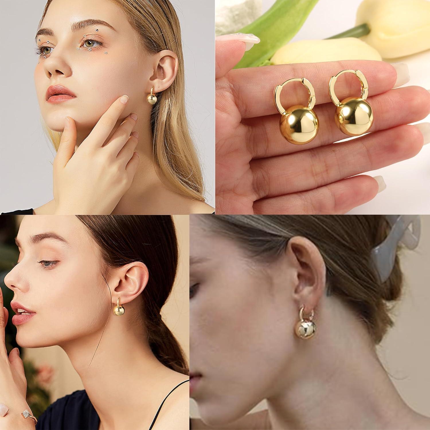 Lancharmed Drop Ball Earrings for Women 925 Sterling Silver Post Dangle EarringsHypoallergenic Earings for Jewelry Gifts(B-Gold)