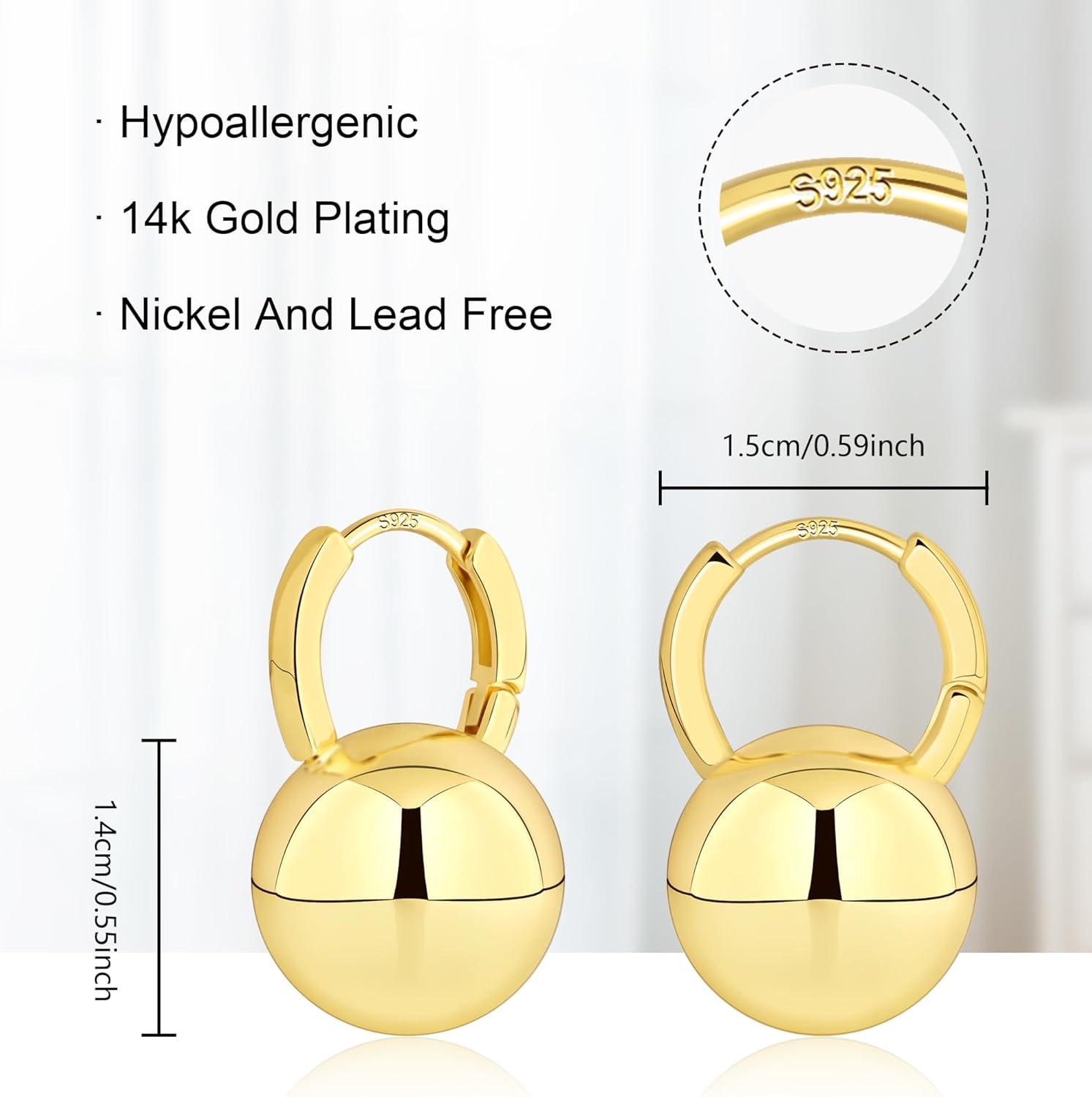 Lancharmed Drop Ball Earrings for Women 925 Sterling Silver Post Dangle EarringsHypoallergenic Earings for Jewelry Gifts(B-Gold)