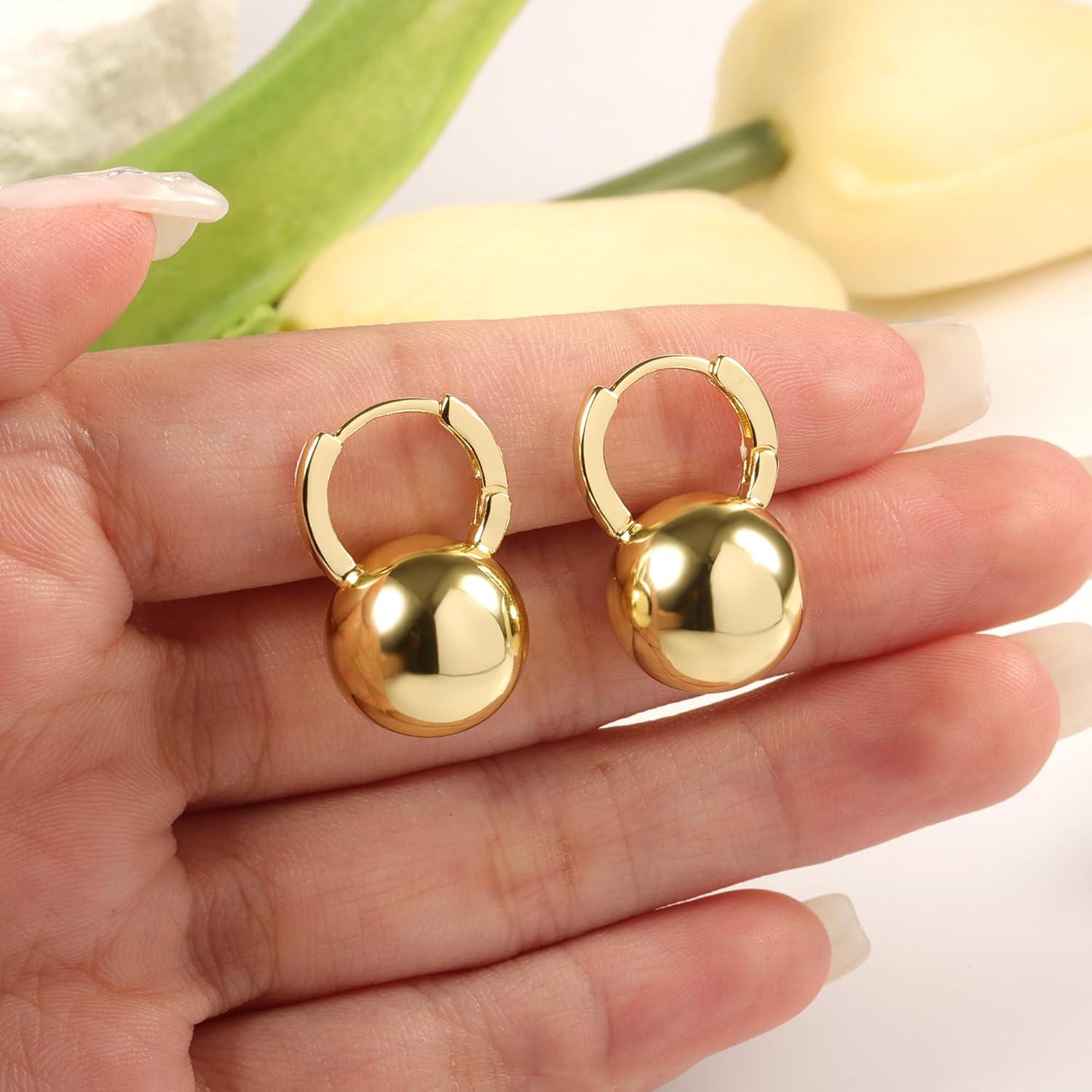 Lancharmed Drop Ball Earrings for Women 925 Sterling Silver Post Dangle EarringsHypoallergenic Earings for Jewelry Gifts(B-Gold)