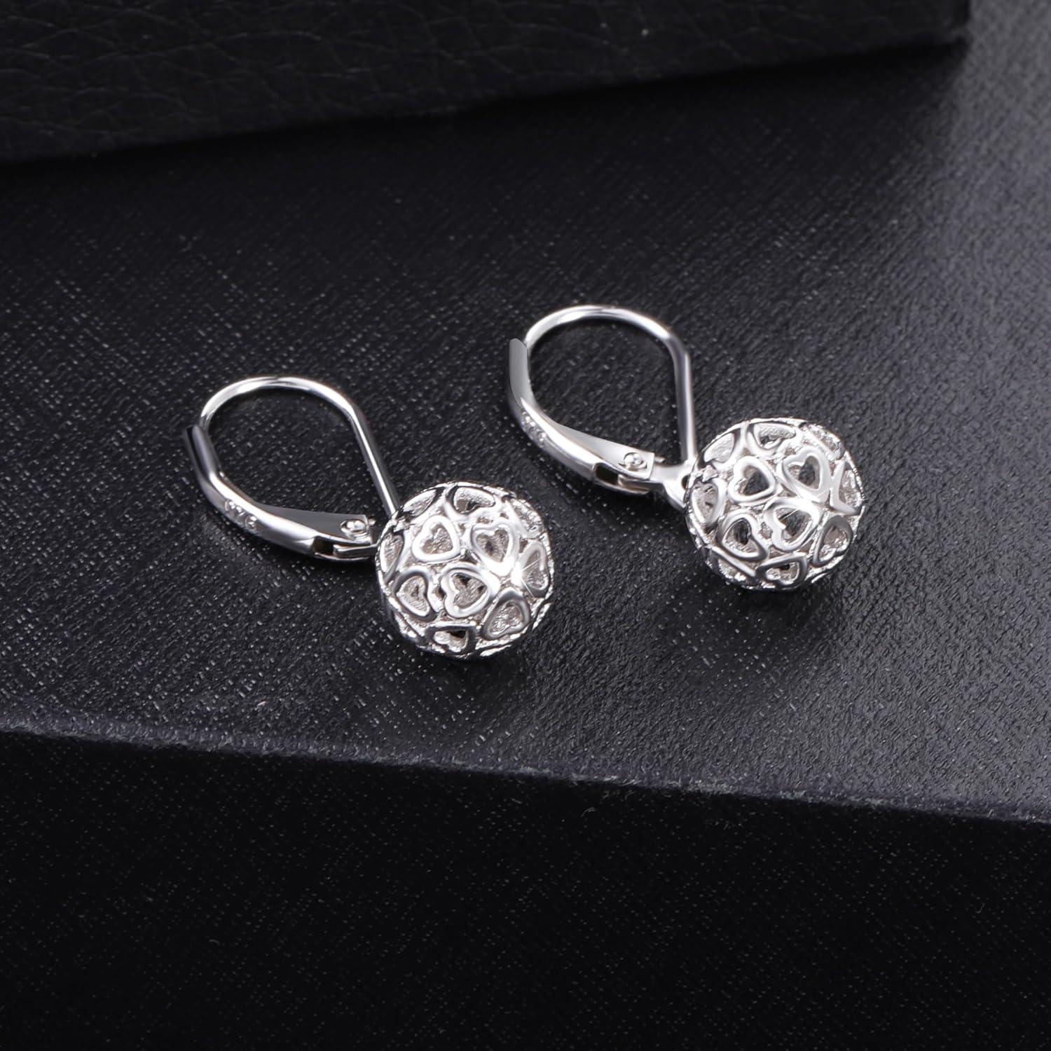 LANCHARMED 925 Sterling Silver 14K Gold French Style Leverback Earrings, Heart Dangle Drop Earrings for Women Hypoallergenic Jewelry(Ball Dangle Silver)