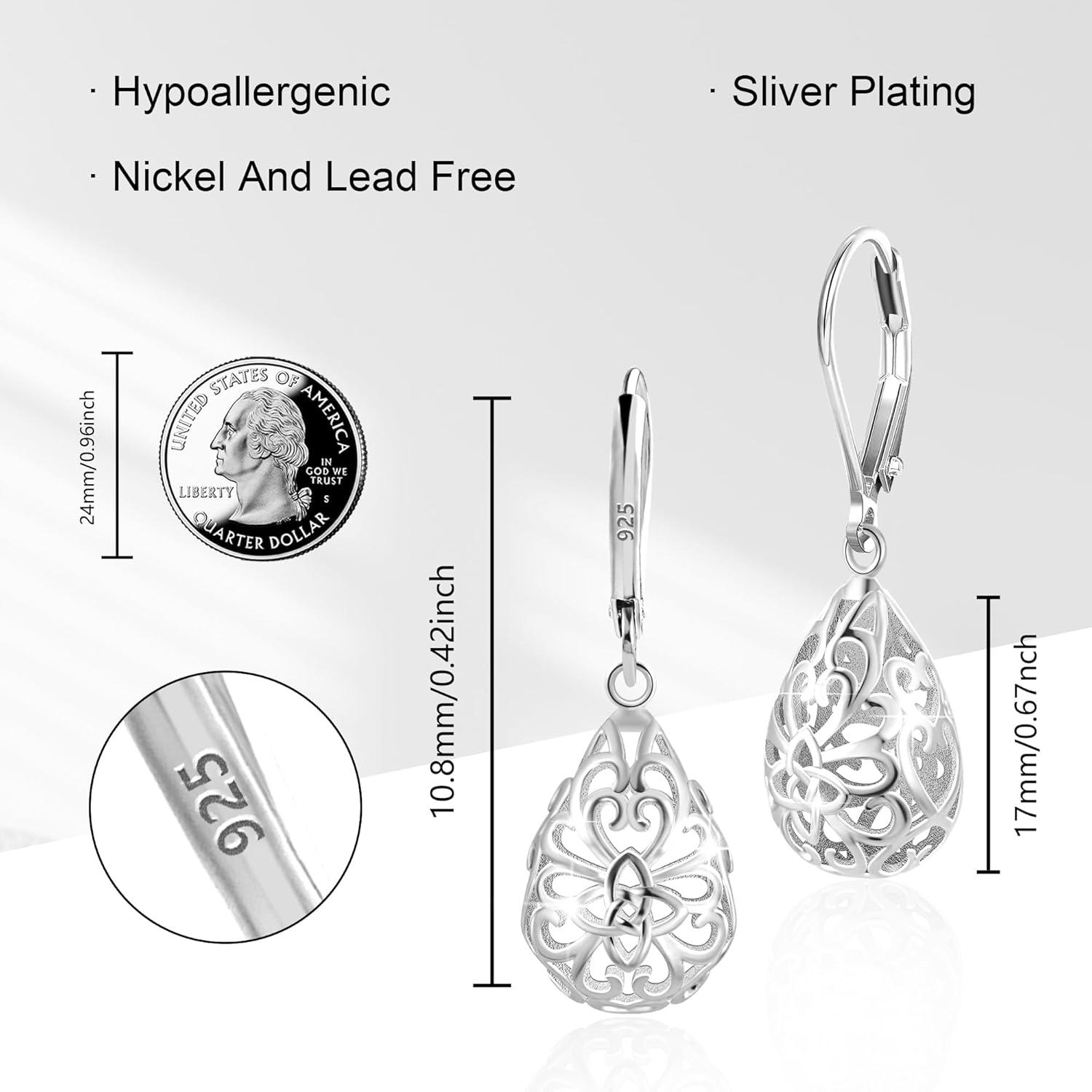 LANCHARMED 925 Sterling Silver 14K Gold French Style Leverback Earrings, Heart Dangle Drop Earrings for Women Hypoallergenic Jewelry(Teardrop Dangle Silver)