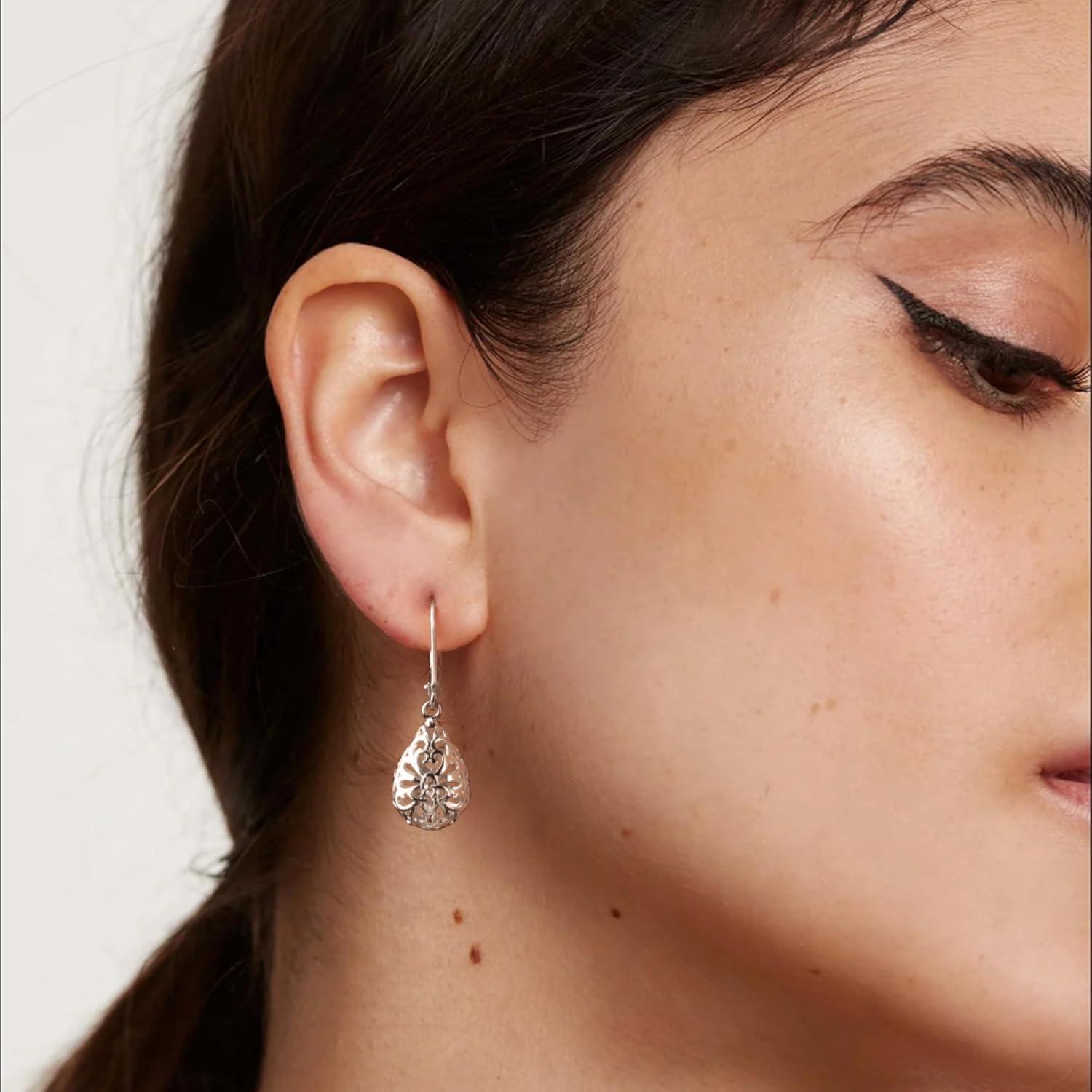 LANCHARMED 925 Sterling Silver 14K Gold French Style Leverback Earrings, Heart Dangle Drop Earrings for Women Hypoallergenic Jewelry(Teardrop Dangle Silver)