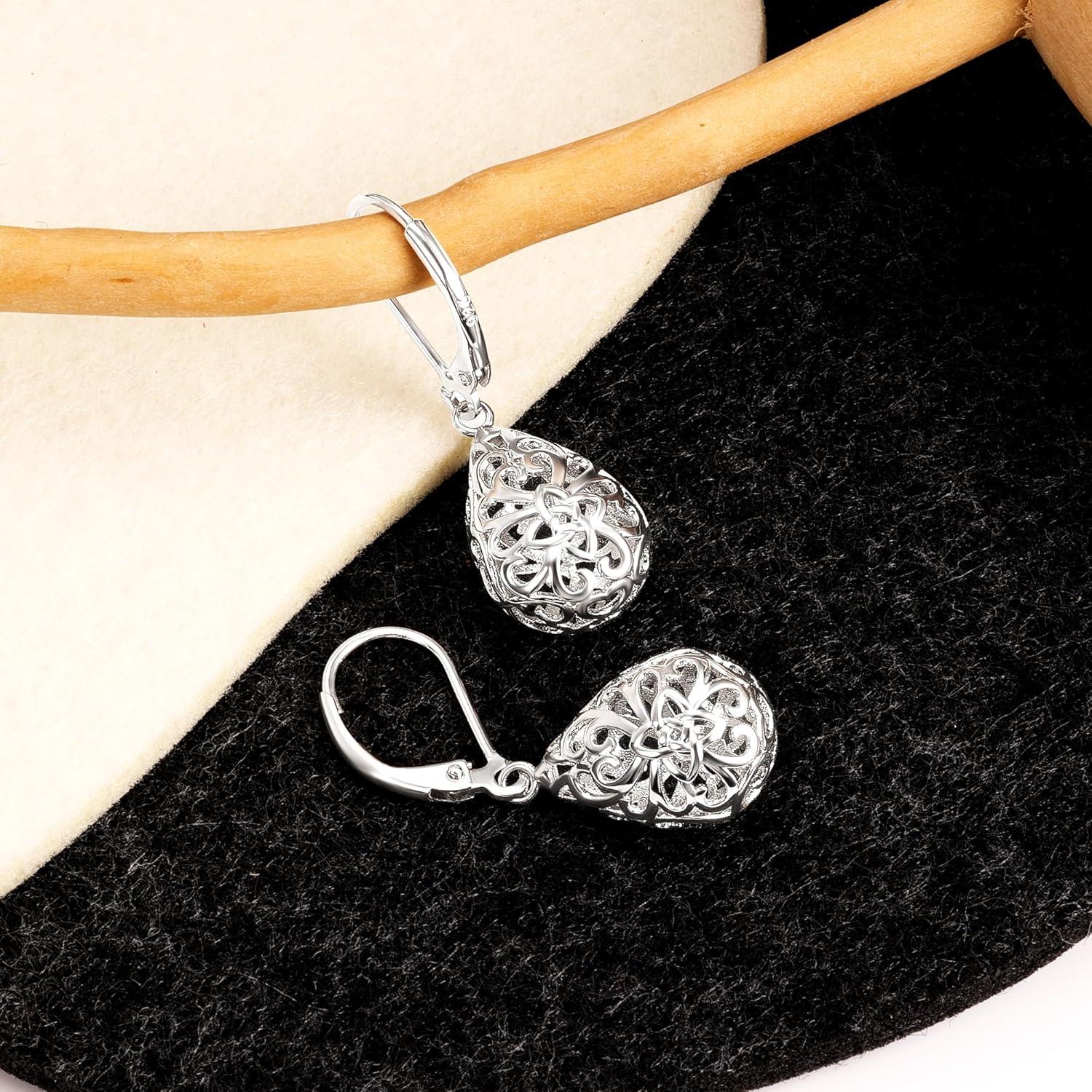 LANCHARMED 925 Sterling Silver 14K Gold French Style Leverback Earrings, Heart Dangle Drop Earrings for Women Hypoallergenic Jewelry(Teardrop Dangle Silver)