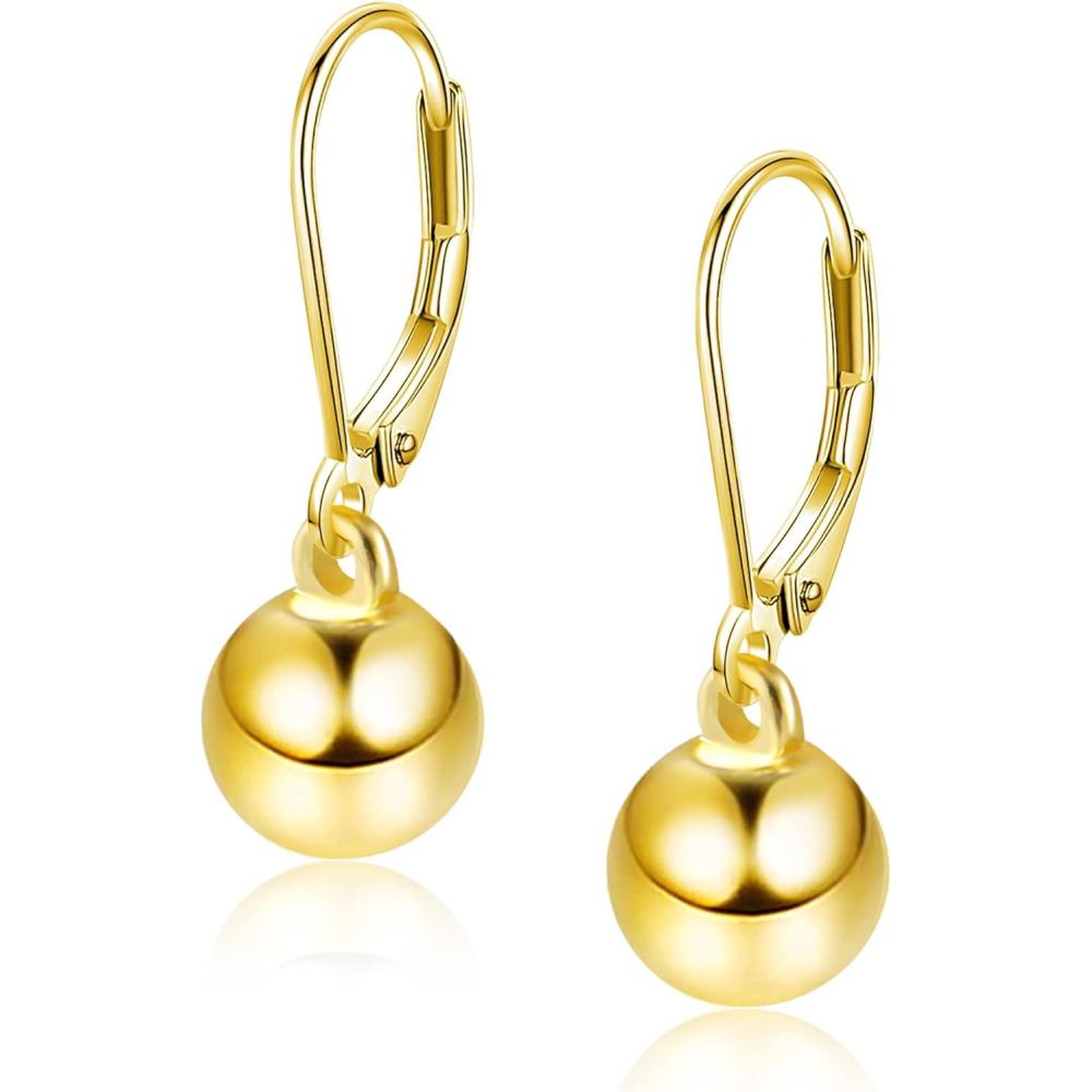Lancharmed Drop Ball Earrings for Women 925 Sterling Silver Post Dangle EarringsHypoallergenic Earings for Jewelry Gifts(A-Gold)