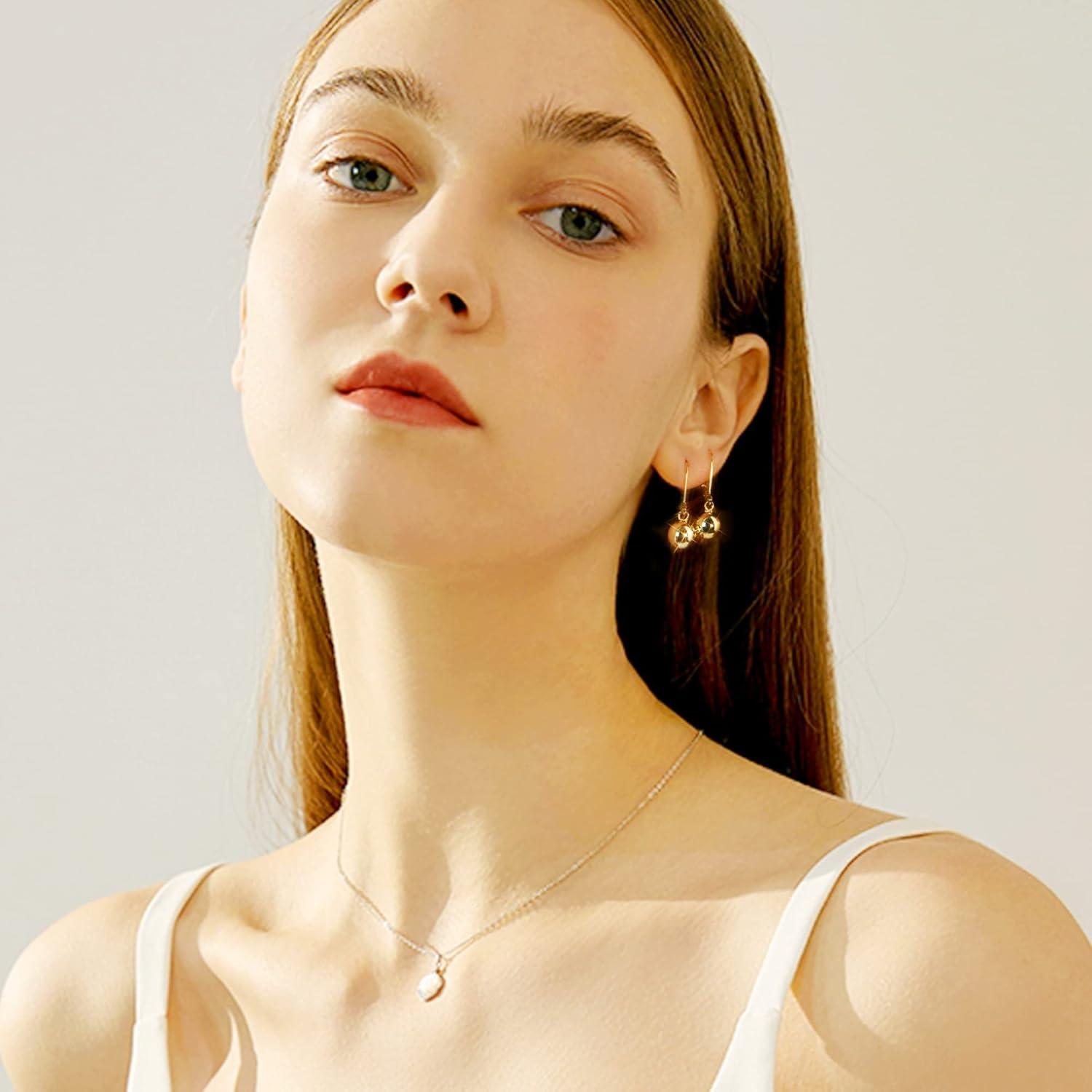 Lancharmed Drop Ball Earrings for Women 925 Sterling Silver Post Dangle EarringsHypoallergenic Earings for Jewelry Gifts(A-Gold)