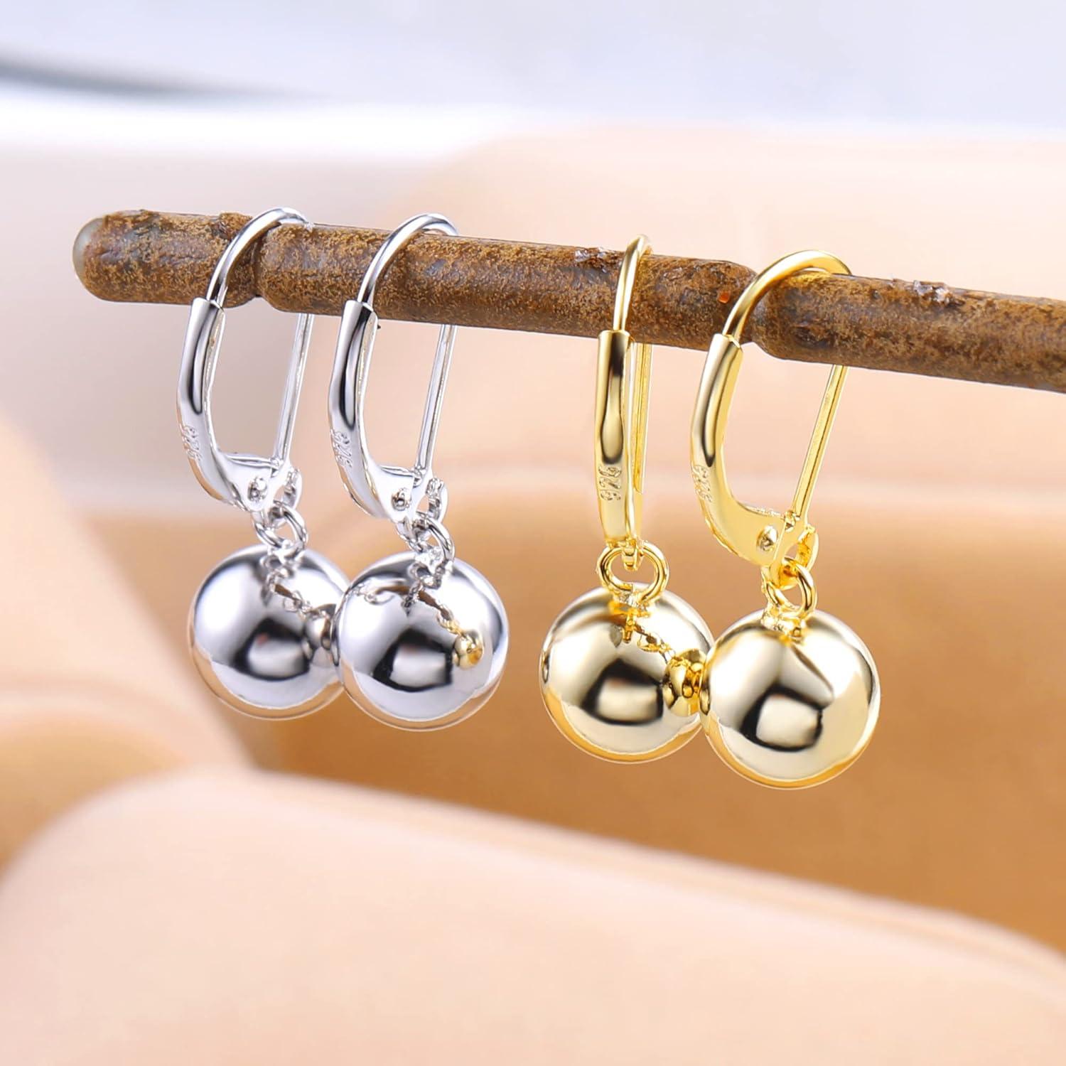 Lancharmed Drop Ball Earrings for Women 925 Sterling Silver Post Dangle EarringsHypoallergenic Earings for Jewelry Gifts(A-Gold)