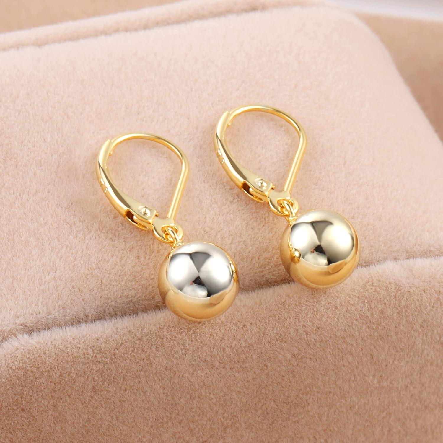 Lancharmed Drop Ball Earrings for Women 925 Sterling Silver Post Dangle EarringsHypoallergenic Earings for Jewelry Gifts(A-Gold)