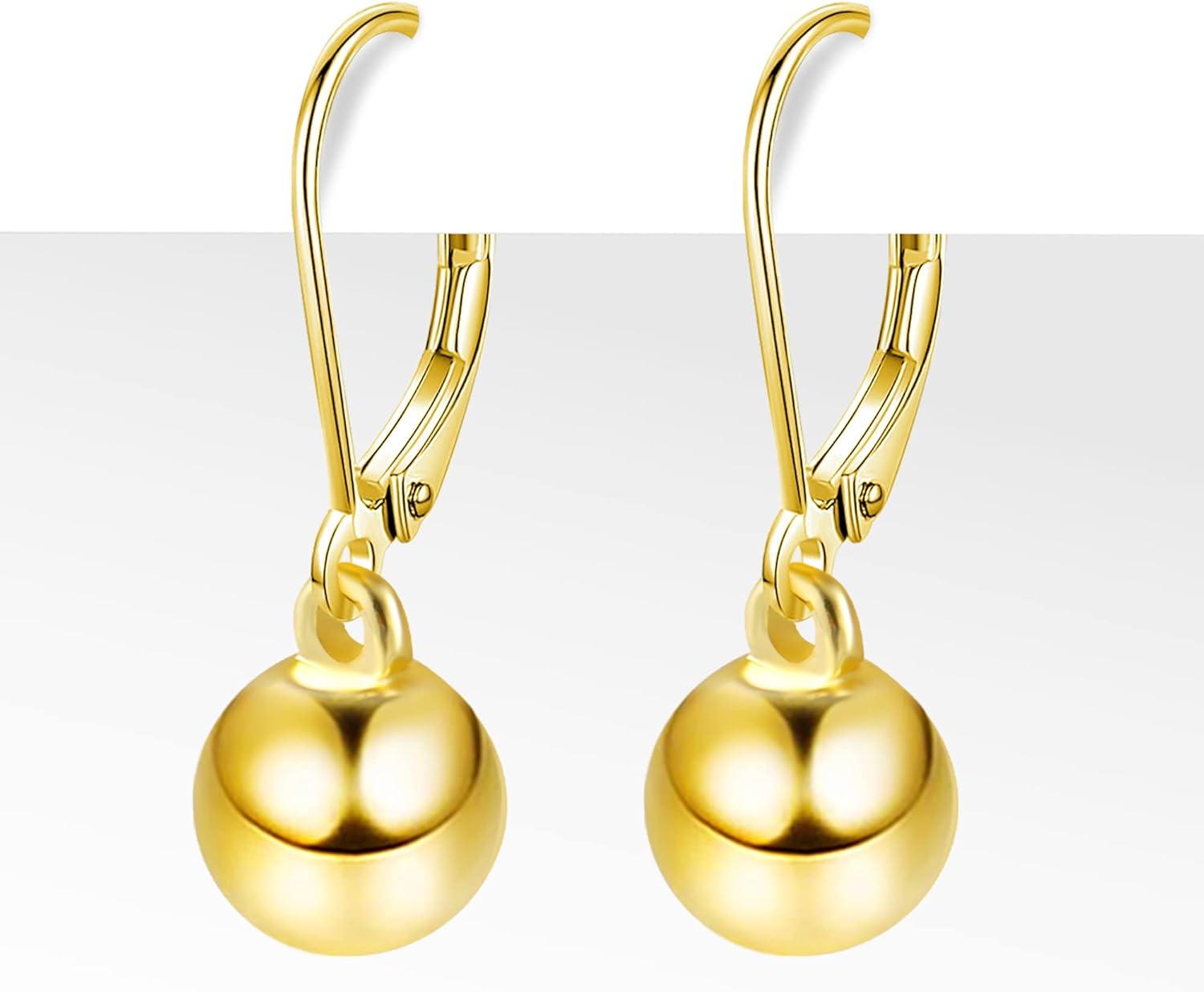 Lancharmed Drop Ball Earrings for Women 925 Sterling Silver Post Dangle EarringsHypoallergenic Earings for Jewelry Gifts(A-Gold)