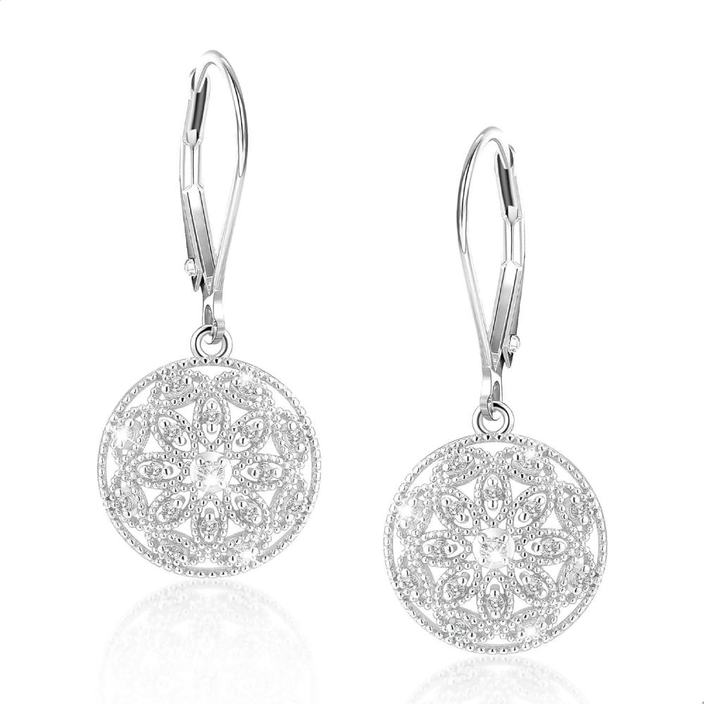 925 Sterling Silver Teardrop Dangle Earrings for Women Cubic Zirconia Leverback Filigree Drop Dangle Earrings Jewelry Hypoallergenic Silver Teardrop Filigree Earring for Gifts(B-Silver)