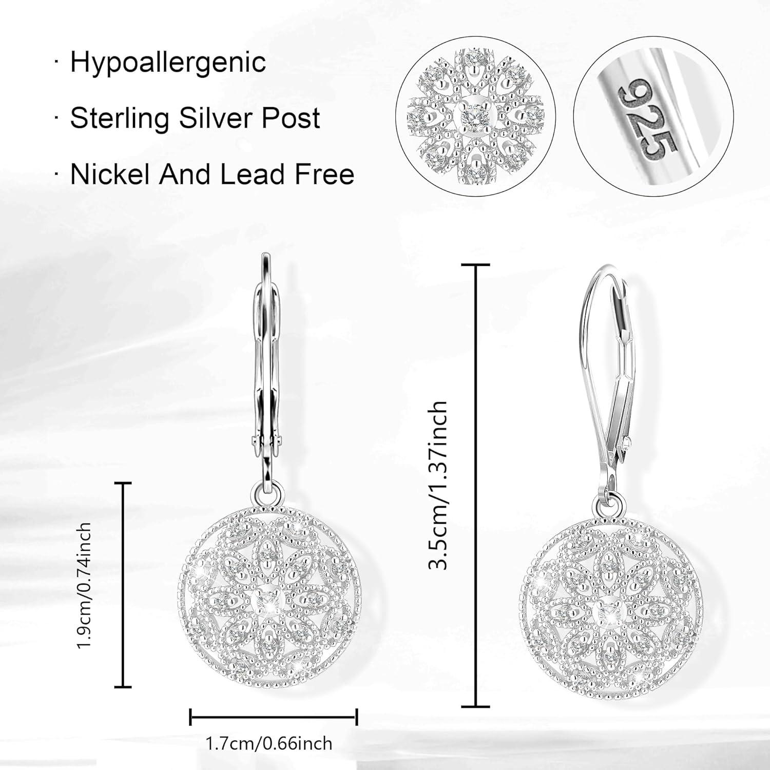 925 Sterling Silver Teardrop Dangle Earrings for Women Cubic Zirconia Leverback Filigree Drop Dangle Earrings Jewelry Hypoallergenic Silver Teardrop Filigree Earring for Gifts(B-Silver)