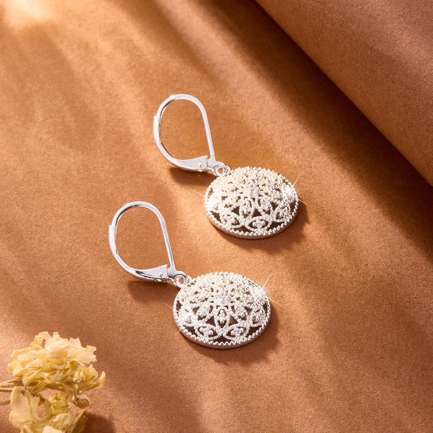 925 Sterling Silver Teardrop Dangle Earrings for Women Cubic Zirconia Leverback Filigree Drop Dangle Earrings Jewelry Hypoallergenic Silver Teardrop Filigree Earring for Gifts(B-Silver)