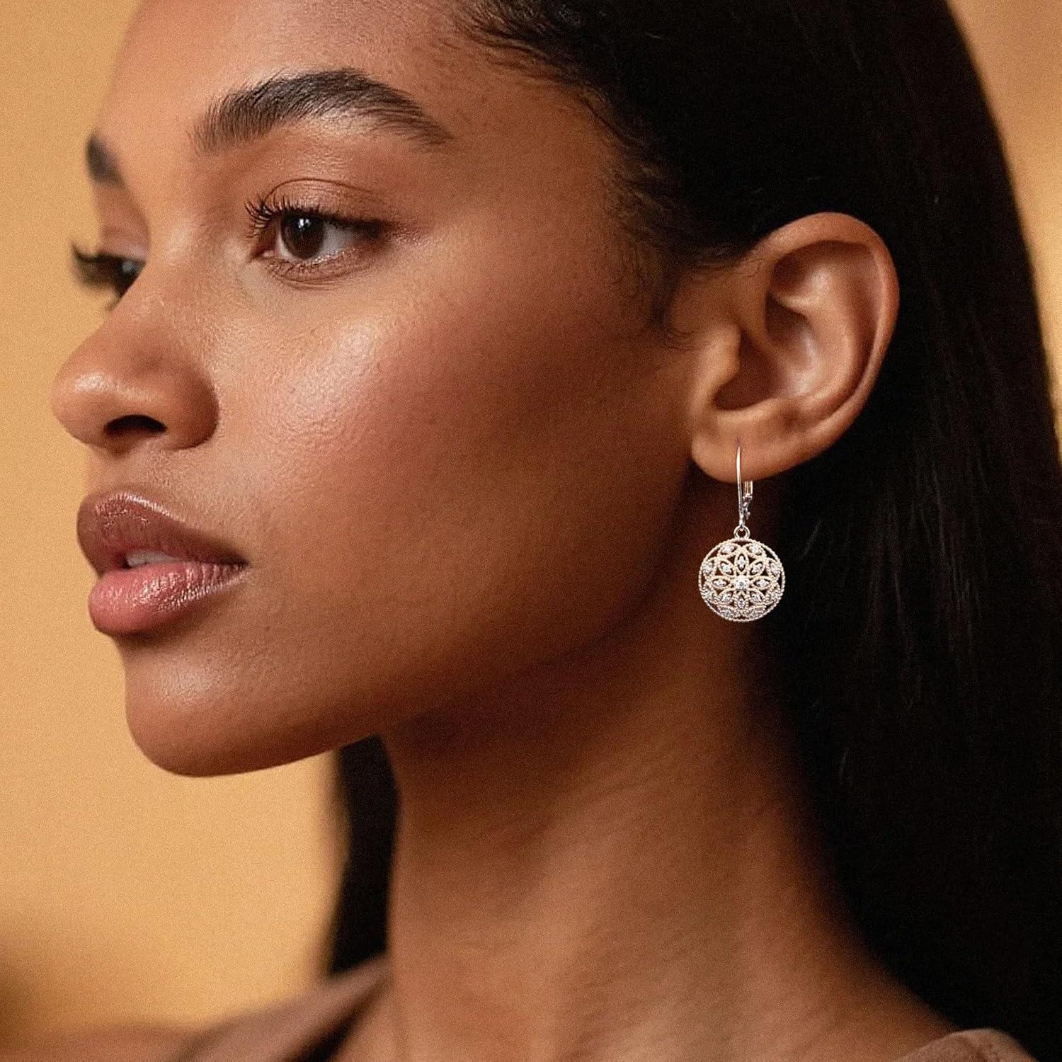 925 Sterling Silver Teardrop Dangle Earrings for Women Cubic Zirconia Leverback Filigree Drop Dangle Earrings Jewelry Hypoallergenic Silver Teardrop Filigree Earring for Gifts(B-Silver)