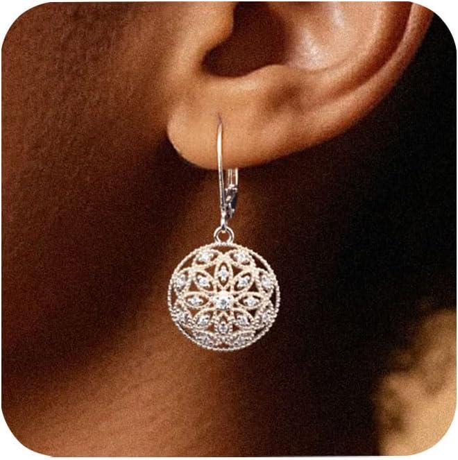 925 Sterling Silver Teardrop Dangle Earrings for Women Cubic Zirconia Leverback Filigree Drop Dangle Earrings Jewelry Hypoallergenic Silver Teardrop Filigree Earring for Gifts(B-Silver)