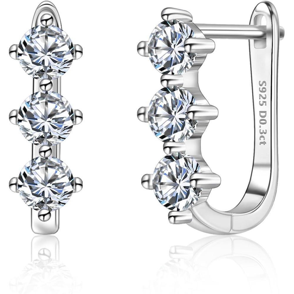 Moissanite Hoop Earrings for Women Lab Created 0.6 Carat-1.8 Carat Diamond Huggie Earrings White Gold Plated D Color Round Cut 925 Sterling Silver Earring GRA Certified(0.3*2carat)