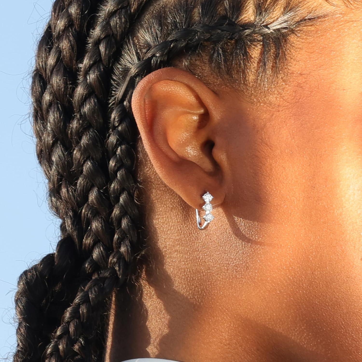 Moissanite Hoop Earrings for Women Lab Created 0.6 Carat-1.8 Carat Diamond Huggie Earrings White Gold Plated D Color Round Cut 925 Sterling Silver Earring GRA Certified(0.3*2carat)