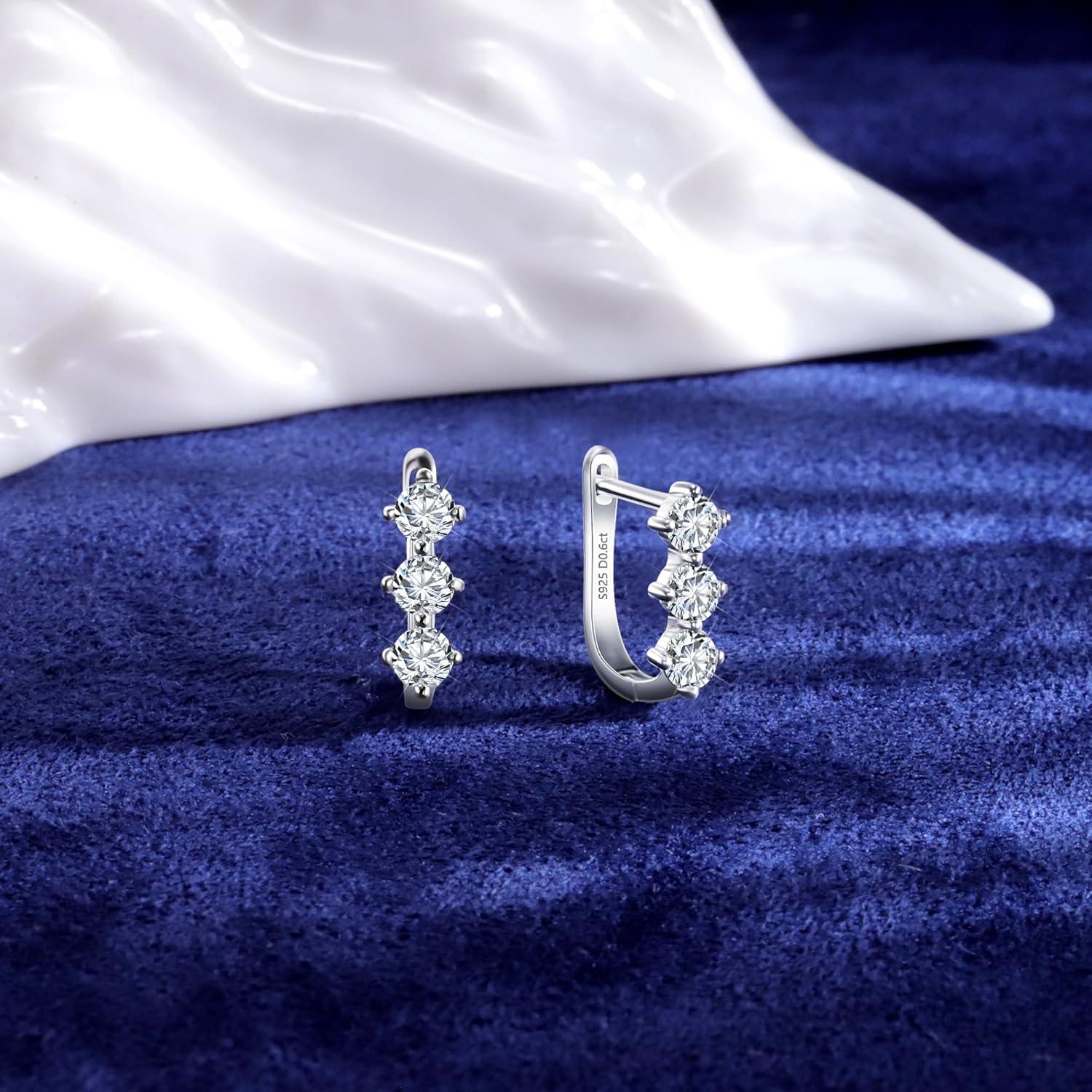 Moissanite Hoop Earrings for Women Lab Created 0.6 Carat-1.8 Carat Diamond Huggie Earrings White Gold Plated D Color Round Cut 925 Sterling Silver Earring GRA Certified(0.3*2carat)