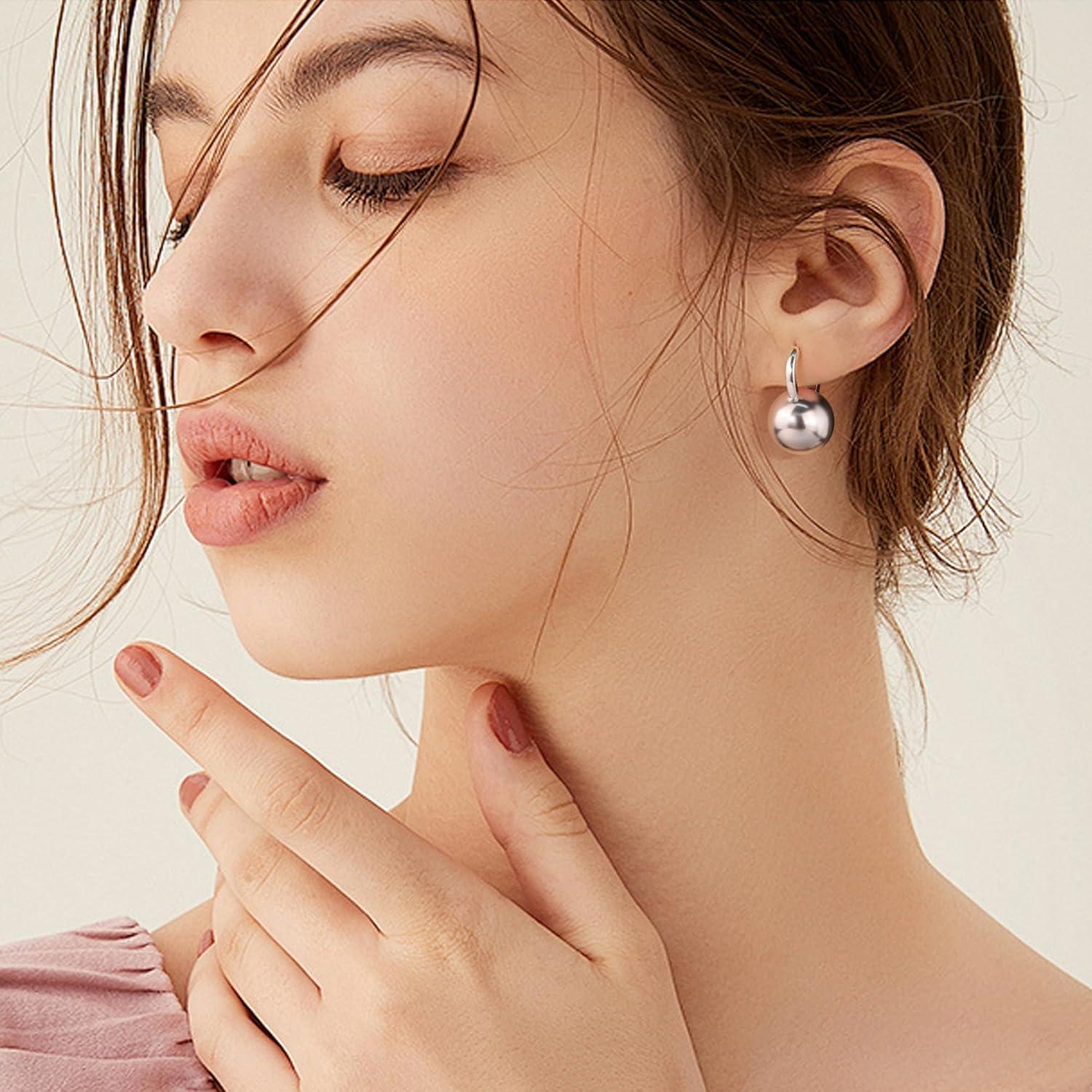 Lancharmed Drop Ball Earrings for Women 925 Sterling Silver Post Dangle EarringsHypoallergenic Earings for Jewelry Gifts(B-Silver)