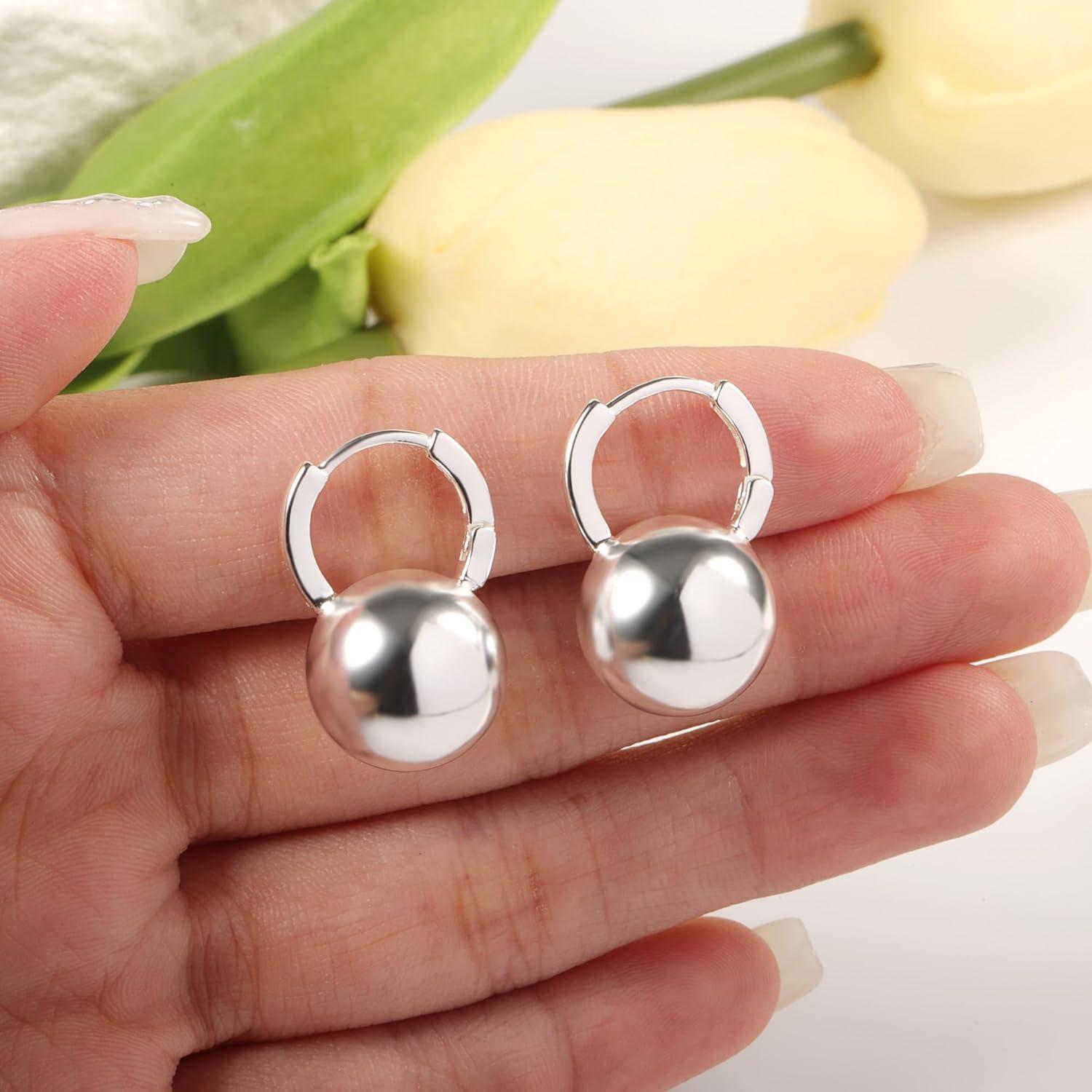 Lancharmed Drop Ball Earrings for Women 925 Sterling Silver Post Dangle EarringsHypoallergenic Earings for Jewelry Gifts(B-Silver)