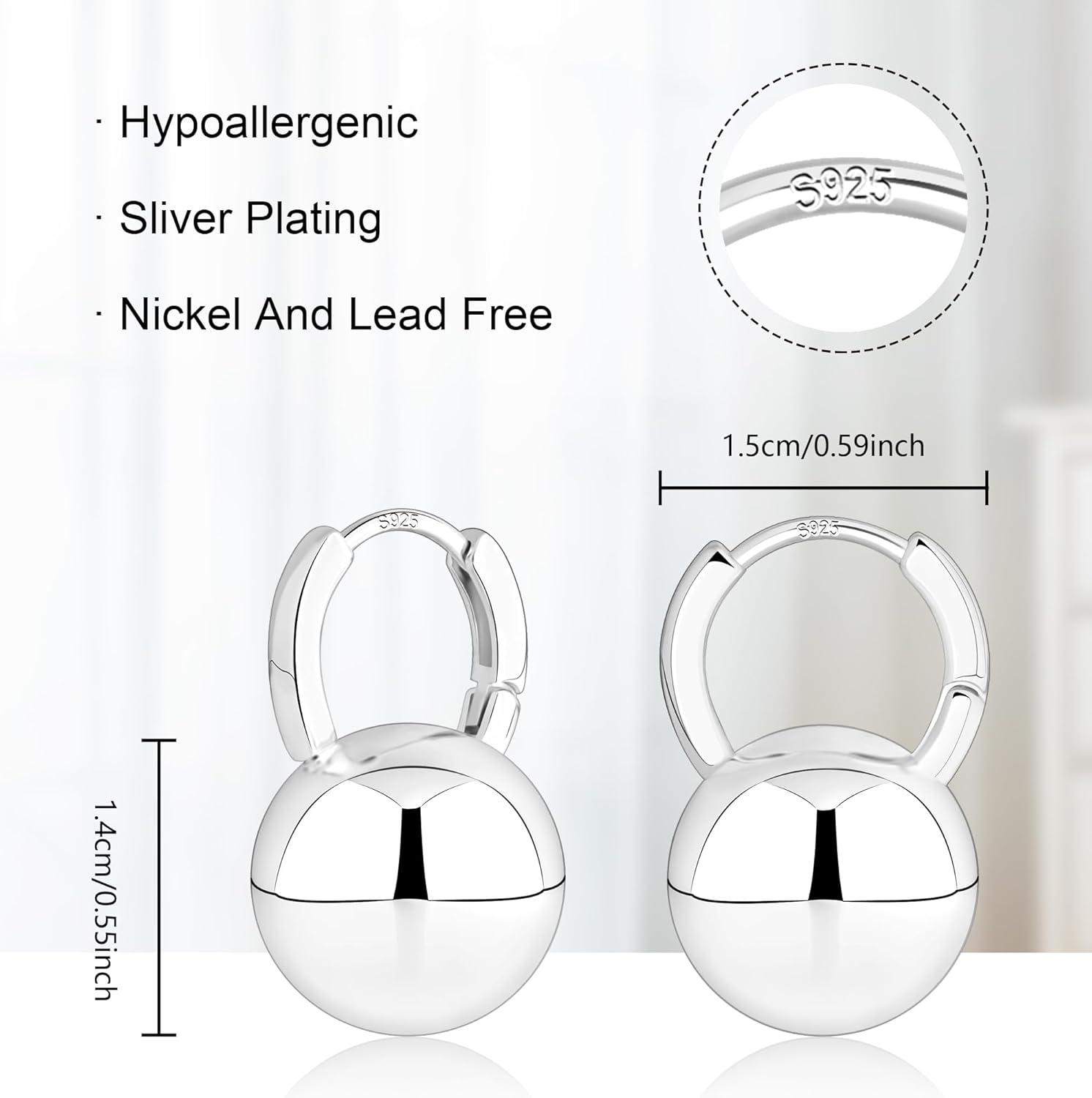 Lancharmed Drop Ball Earrings for Women 925 Sterling Silver Post Dangle EarringsHypoallergenic Earings for Jewelry Gifts(B-Silver)