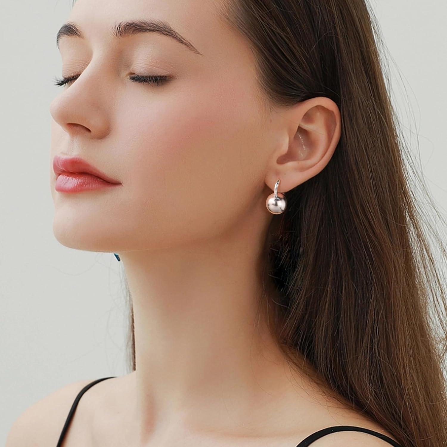 Lancharmed Drop Ball Earrings for Women 925 Sterling Silver Post Dangle EarringsHypoallergenic Earings for Jewelry Gifts(B-Silver)