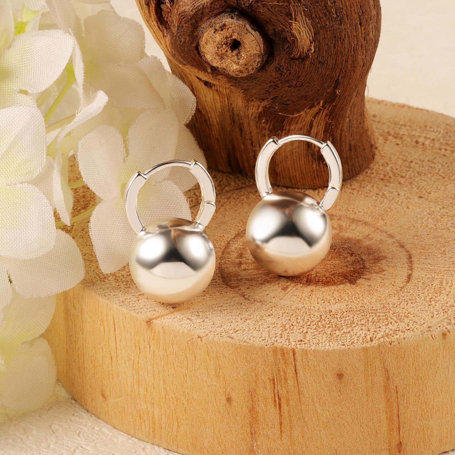 Lancharmed Drop Ball Earrings for Women 925 Sterling Silver Post Dangle EarringsHypoallergenic Earings for Jewelry Gifts(B-Silver)