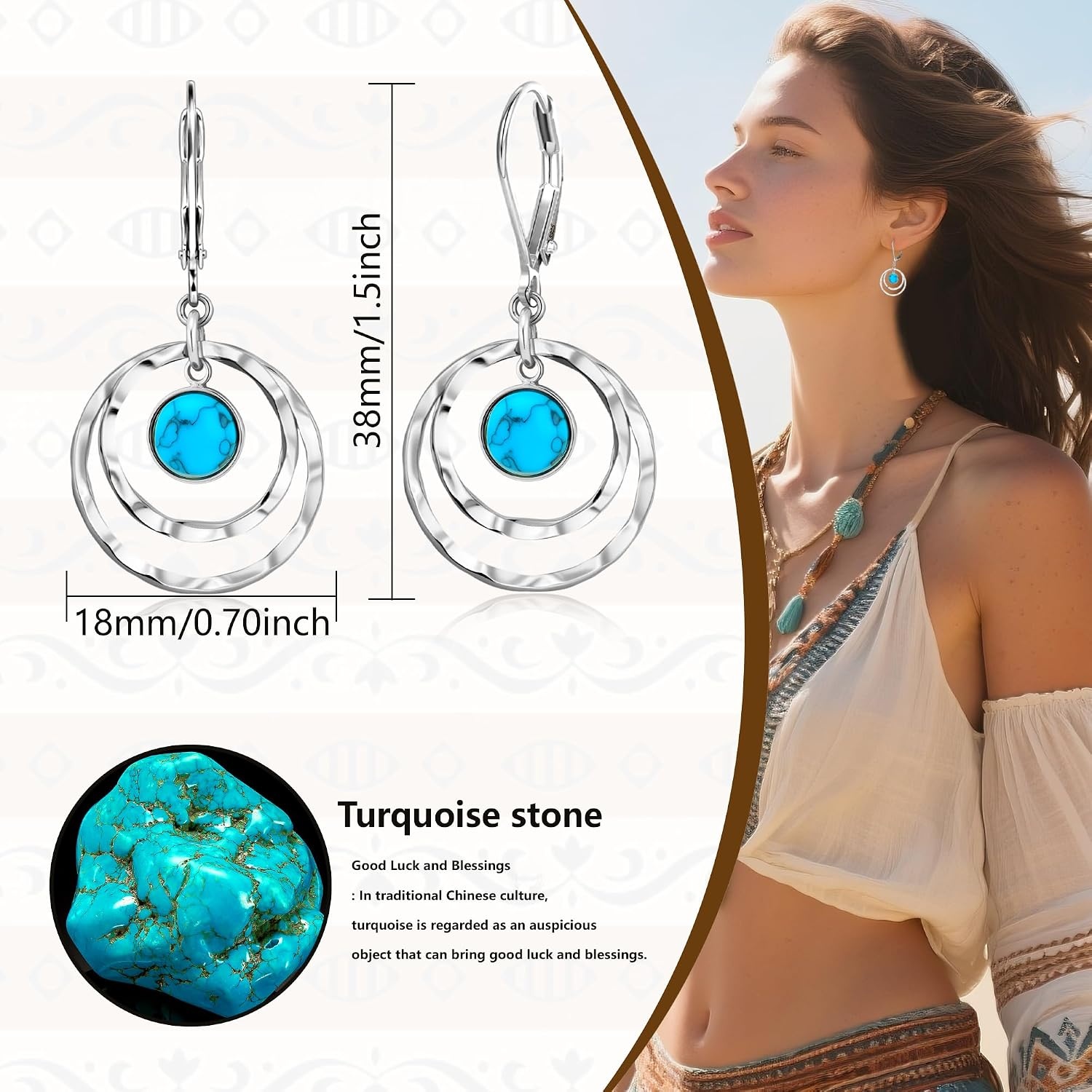 Silver Leverback Earrings for Women Double Circle Dangle Drop Earrings(B-Silver)