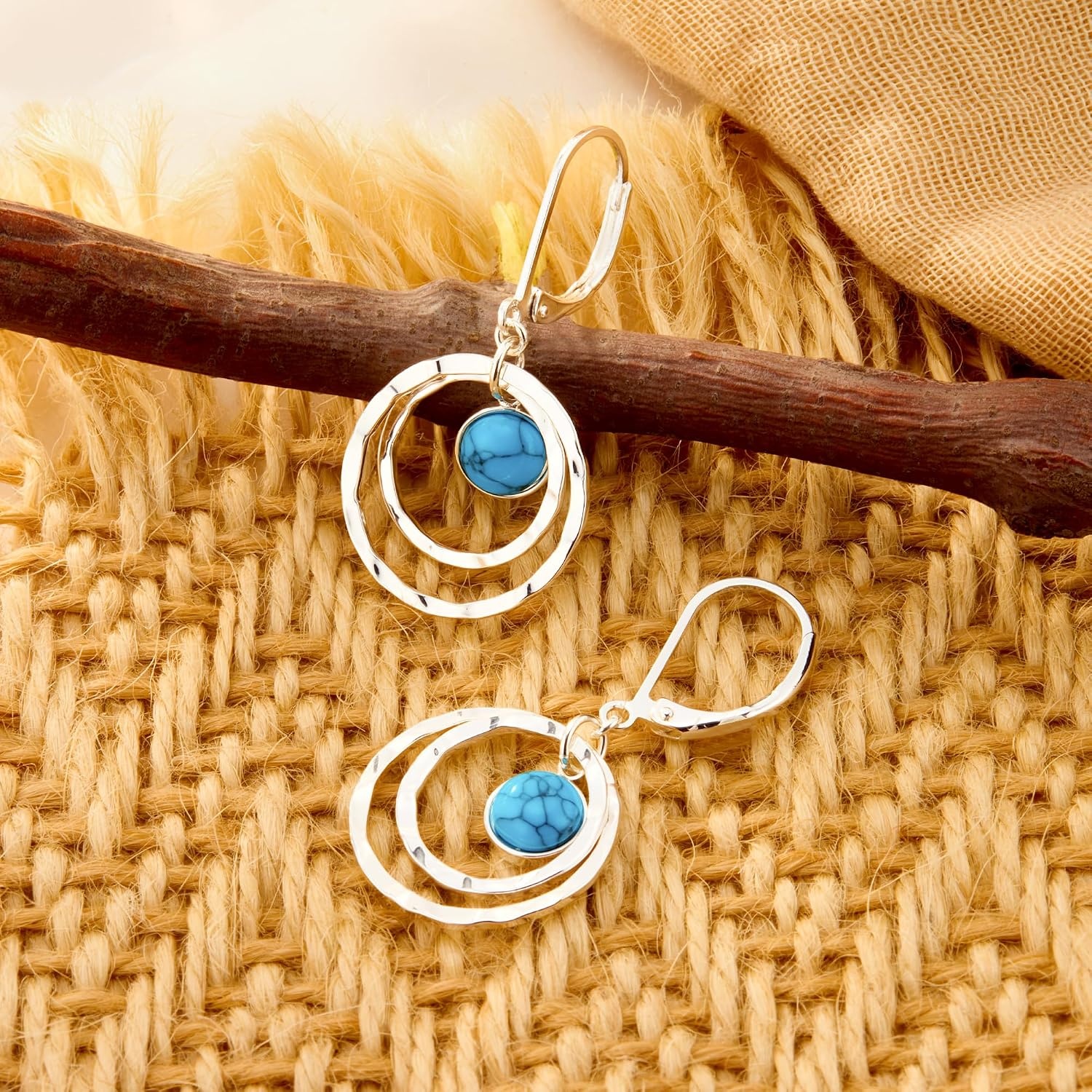 Silver Leverback Earrings for Women Double Circle Dangle Drop Earrings(B-Silver)