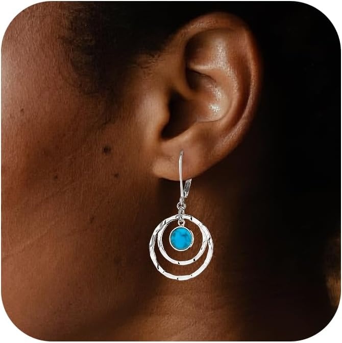 Silver Leverback Earrings for Women Double Circle Dangle Drop Earrings(B-Silver)